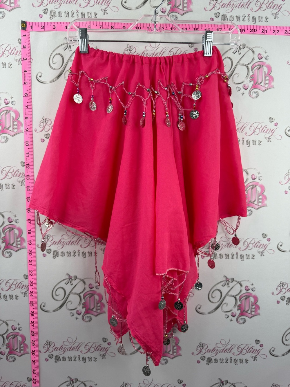 Skirt belly dancing style tassles Women’s Pink Hip Scarf Skirt with Coin Trim